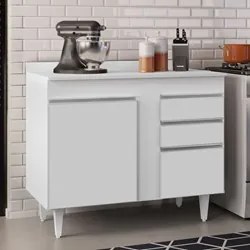 Balcão Gabinete 100cm com Tampo 2 Portas Luziania Branco - Lumil