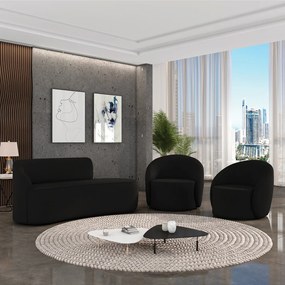 Sofá 2 Lugares Orgânico 140cm Morgan e 2 Poltronas Lua Suede D03 - D'Rossi - Preto