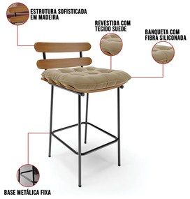 Banqueta Costela Suede Base Metálica Preto M11 - D'Rossi - Marrom Rato