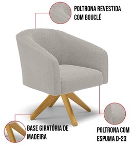Poltrona Giratória Stella Bouclê Cinza Base de Madeira MA30 - D'Rossi