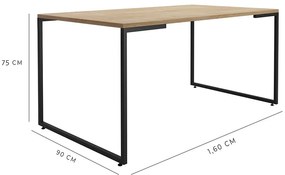 Mesa de Jantar 6 Lugares Retangular Industrial 160cm Porto Natural/Preto L06 - D'Rossi
