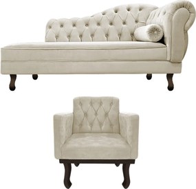 Kit Diva Recamier Diana 140cm Lado Esquerdo e 01 Poltrona Classic Linho - ADJ Decor