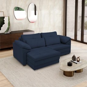 Sofá Retrátil Manual Sala de Estar Nolan Bipartido 215cm Conforto Premium em Couro Azul Marinho G58 - Gran Belo