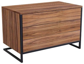 Mesa de Cabeceira Lenk 3 Gavetas Sistema Fecho Toque Acabamento com Lâmina Pau Ferro Pés em Metal