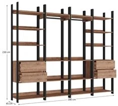 Closet 4 Gavetas 2 Cabideiros Estilo Industrial Chess F04 Preto/Solanu