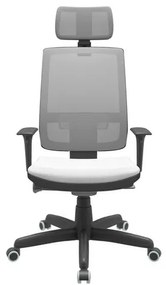 Cadeira Office Brizza Tela Cinza Com Encosto Assento Aero Branco Autocompensador Base Standard 126cm - 63420 Sun House