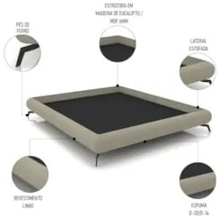 Cama King Base Box 193x203cm Pés de Ferro Cold Z37 Linho Bege - Mpozen