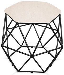 Puff Aramado Hexágono Decorativo Industrial Preto com Linho Areia D03 - D'Rossi