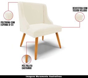 Cadeira Decorativa Sala de Jantar Pés Palito de Madeira Firenze Veludo Bege/Natural G19 - Gran Belo