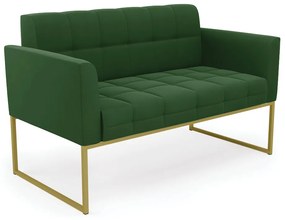 Sofá Namoradeira Elisa Suede Verde Base Metálica Industrial Dourado - D'Rossi