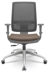 Cadeira Brizza Diretor Grafite Tela Preta Assento Vinil Marrom Base RelaxPlax Aluminio - 65900 Sun House