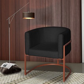 Poltrona Base Industrial Bronze Sala de Estar Lety Veludo - Preto