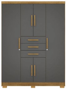 Guarda Roupa Casal Belga 6 Portas de Bater 3 Gavetas com Cabideiros Nature/Chumbo G98 - Gran Belo