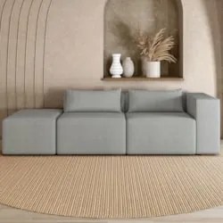 Sofá 5 Lugares 343cm Com Puff Esquerdo Fay Linho Cinza Z55 - Mpozenato