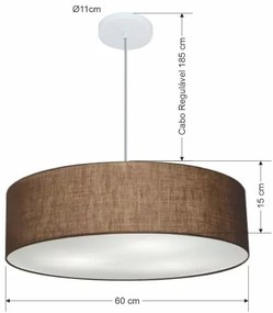 Lustre Pendente Cilíndrico Md-4221 Cúpula em Tecido 60x15cm Café - Bivolt
