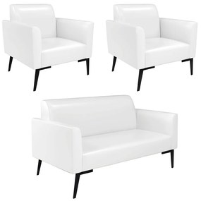 Sofá Namoradeira com 2 Poltronas Pés Villach Marisa Corano D03 - DRossi - Branco