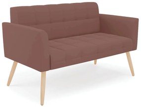 Kit 1 Sofá Namoradeira e 2 Poltronas Elisa Veludo Pés Palito Natural - D'Rossi - Rose