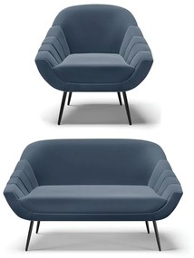 Kit 01 Namoradeira 02 Lugares e 01 Poltrona Giovana Suede Pés Palito de Ferro - D'Rossi - Azul Marinho
