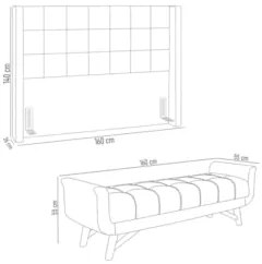 Cabeceira Cama Box Queen 160cm Pisa e Recamier Neville Z37 Boucle Cru