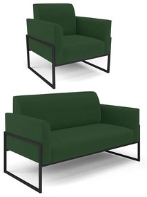 Sofá Namoradeira com Poltrona Base Industrial Alta Preto Marisa Veludo D03 - DRossi - Verde