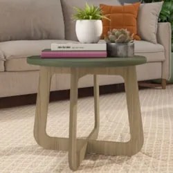 Mesa Centro Redonda 59cm Para Sala MDF Rexxar Menta/Carvalho A09 - Mpo