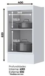 Balcão 40cm 1 Porta sem Tampo 100% MDF Americana Branco HP - Henn