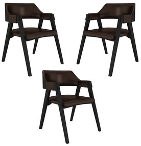 Kit 3 Cadeiras Sala de Jantar e Jogos Carteados Madeira Maciça Poker PU Marrom/Preto G42 - Gran Belo