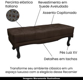 Recamier Decorativo 90cm Loewe Suede Pés de Madeira Café G63 - Gran Belo