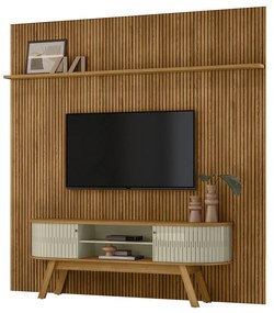 Conjunto Painel com Bancada Greene 2 Portas Deslizantes MDP até 75 Cumaru/Opala G97 - Gran Belo