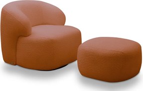 Conjunto Poltrona Base Giratória e Puff Decorativo Charlote Sala de Estar Bouclê Terracota G88 - Gran Belo