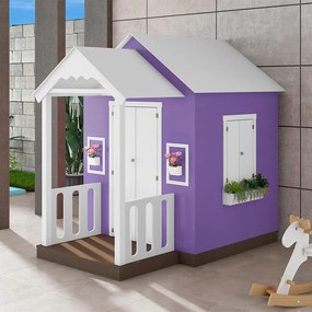 Casinha de Brinquedo MDF com Varanda Artesanal Branco/Lilás L12 - Gran Belo