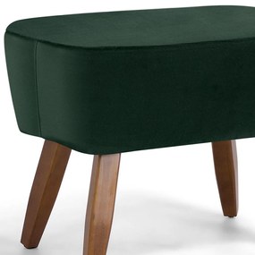 Puff Decorativo Sala de Estar Pés de Madeira Naomi Veludo Verde G15 - Gran Belo