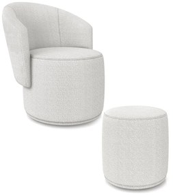 Poltrona e Puff Redondo Orgânico para Sala Malu Bouclê M11 - D'Rossi - Cinza
