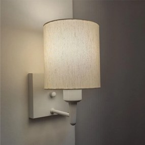 Arandela Quadrada Md-2033 Branco Cúpula em Tecido Cilíndrica Linho Bege - Bivolt