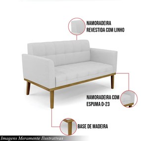 Poltrona Namoradeira Decorativa Karen Pés Fixo em Madeira Castanho Linho Cinza G19 - Gran Belo