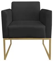 Poltrona Decorativa Base Industrial Dourada Maressa S07 Suede Preto -