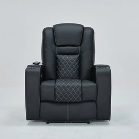 Poltrona do Papai Elétrica Reclinável Chicago com Aquecimento Massagem e Porta Copos Entrada USB/USB-C PU G94 - Gran Belo - Preto