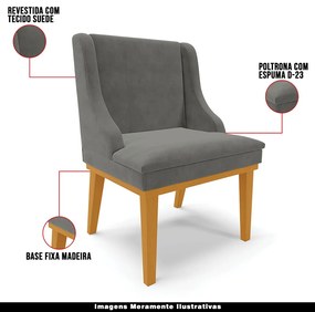 Kit 5 Cadeiras Decorativas Sala de Jantar Base Fixa de Madeira Firenze Suede Grafite/Castanho G19 - Gran Belo