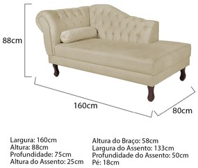 Recamier Diana 160cm Lado Direito Suede Bege - ADJ Decor