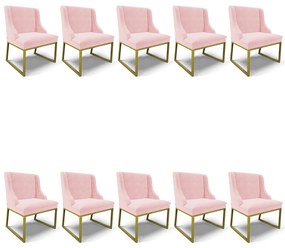 Cadeira Sala de Jantar Industrial Dourado Kit 10 Liz Suede D03 - D'Rossi - Rosa Bebê