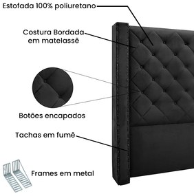 Cabeceira Cama Box Casal 140cm e Recamier Vicenza Veludo S04 - D'Rossi - Preto
