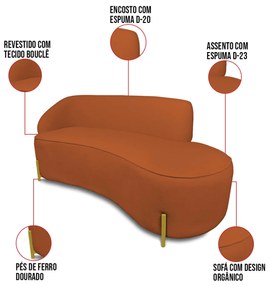 Sofá 4 Lugares Orgânico 220cm Pé Dourado Morgan Bouclê D03 - D'Rossi - Terra