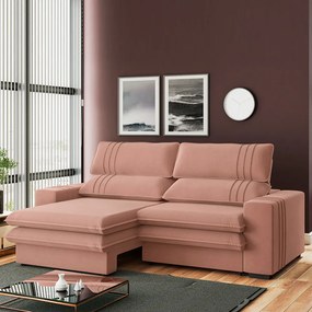Sofá 2 Lugares Retrátil Noruega 230 cm Veludo Pés Tabaco - D'Rossi - Rose