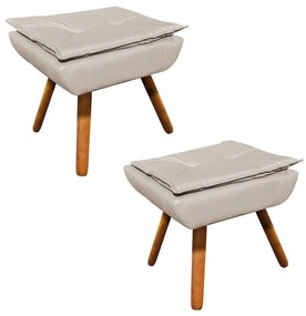 Puff Banqueta Decorativo Pé Palito Kit 2 Opala Corino D03 - D'Rossi - Bege