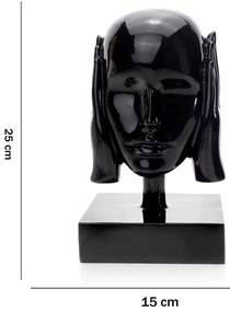 Escultura Máscara Rosto Surdo Em Cerâmica Preto 25x15 Cm - D'Rossi