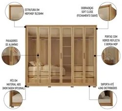 Guarda Roupa Casal 6 Portas de Vidro Reflex Buriti - Caemmun