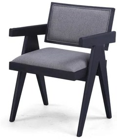 Cadeira Pierre Com Braco Linho Brooks Chumbo Base Ebony - 73510 Sun House