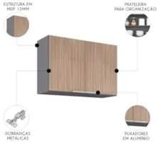 Armário de Cozinha Aéreo 80cm Pérola Z34 Grafite/Freijó     - Mpozenat