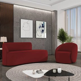 Sofá 2 Lugares Orgânico 140cm Morgan e Poltrona Lua Veludo Marsala