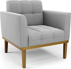 Poltrona Decorativa Karen Pés Fixo em Madeira Castanho Suede Cinza G19 - Gran Belo